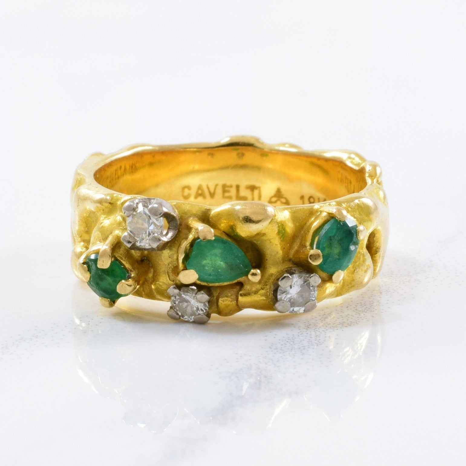 'Cavelti' Emerald & Diamond Band | 0.15ctw, 0.25ctw | SZ 5.25 | - 100 Ways