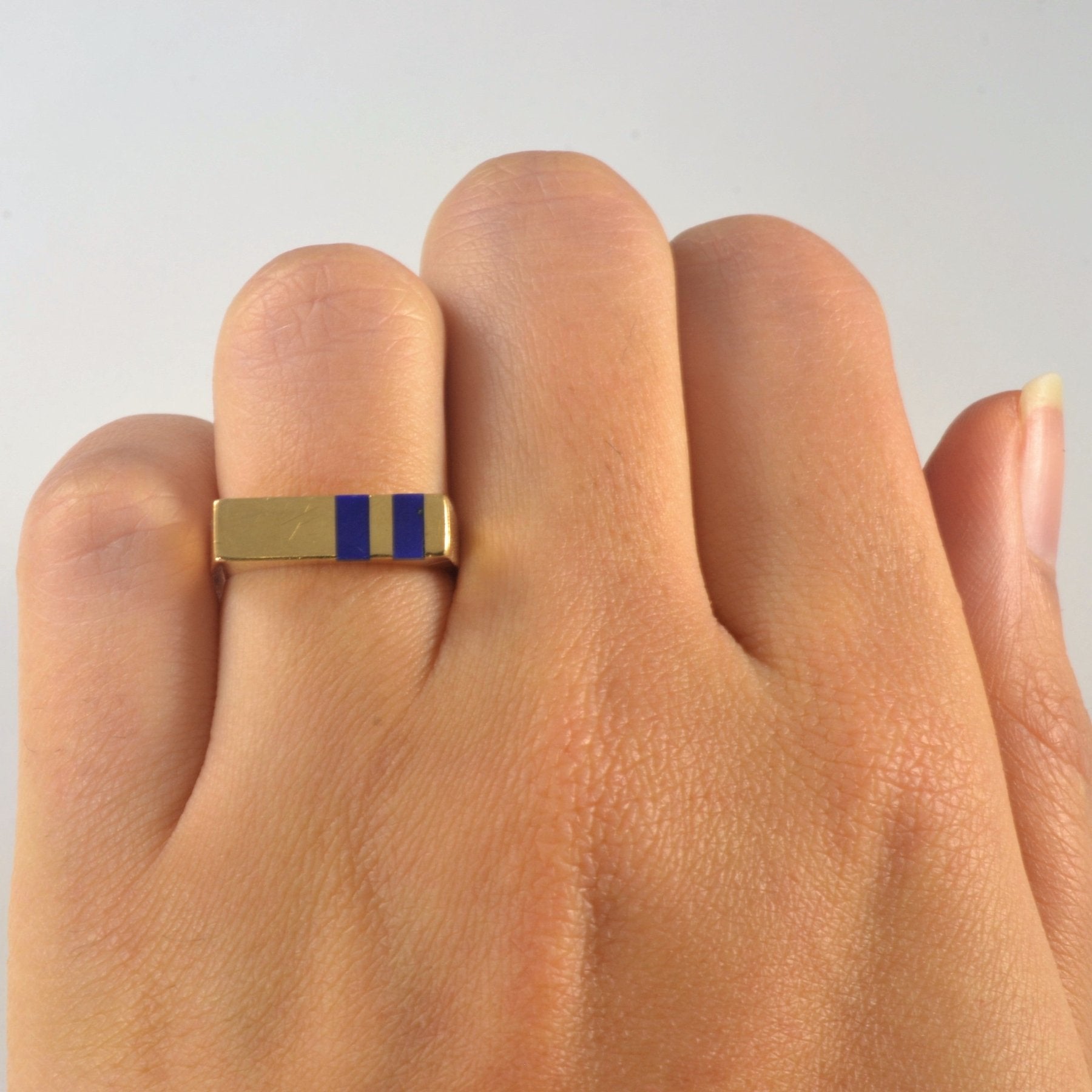 'Cavelti' Lapis Lazuli Gold Bar Ring | 0.30ctw | SZ 4.75 | - 100 Ways