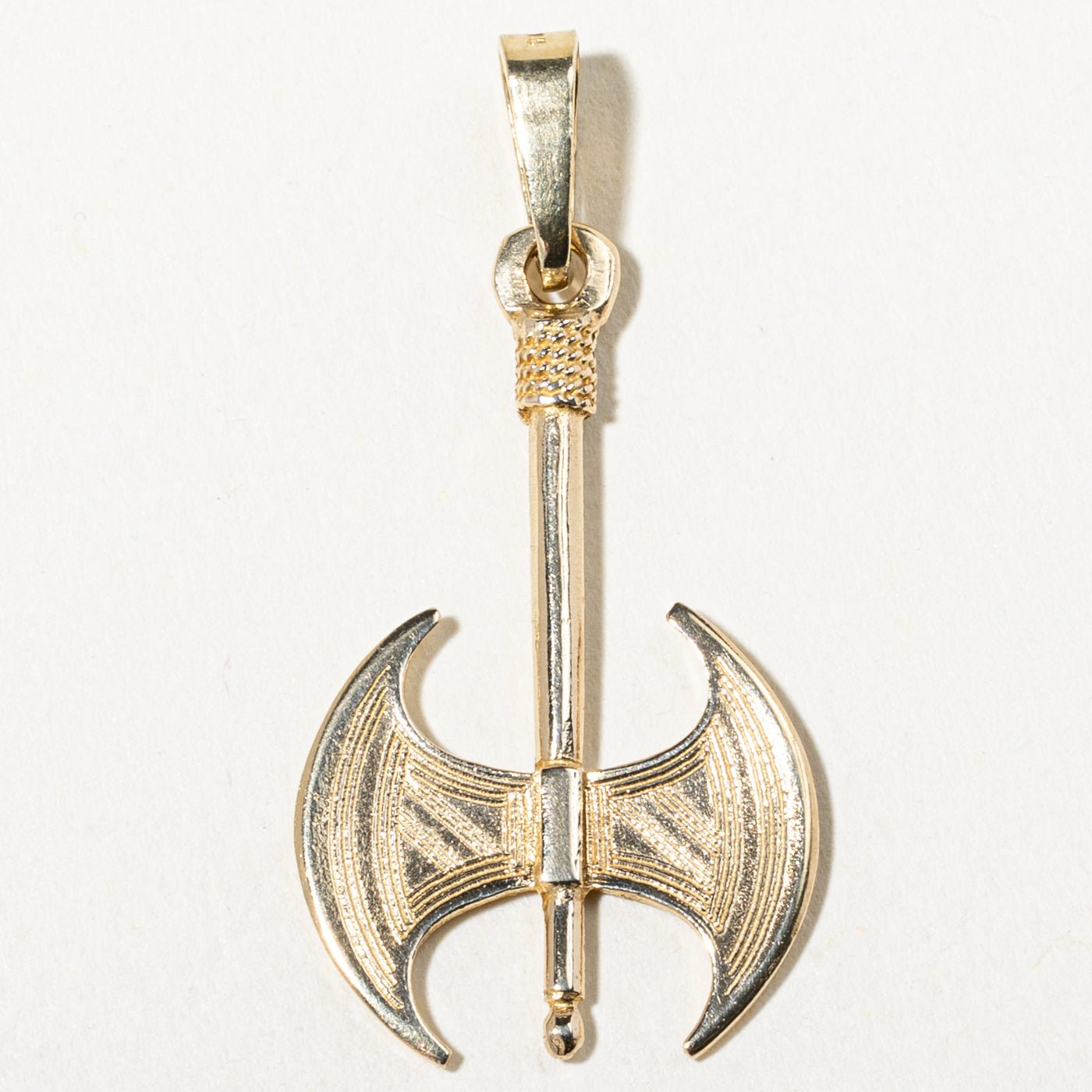 14k Yellow Gold Textured Labrys Battle Axe Pendant