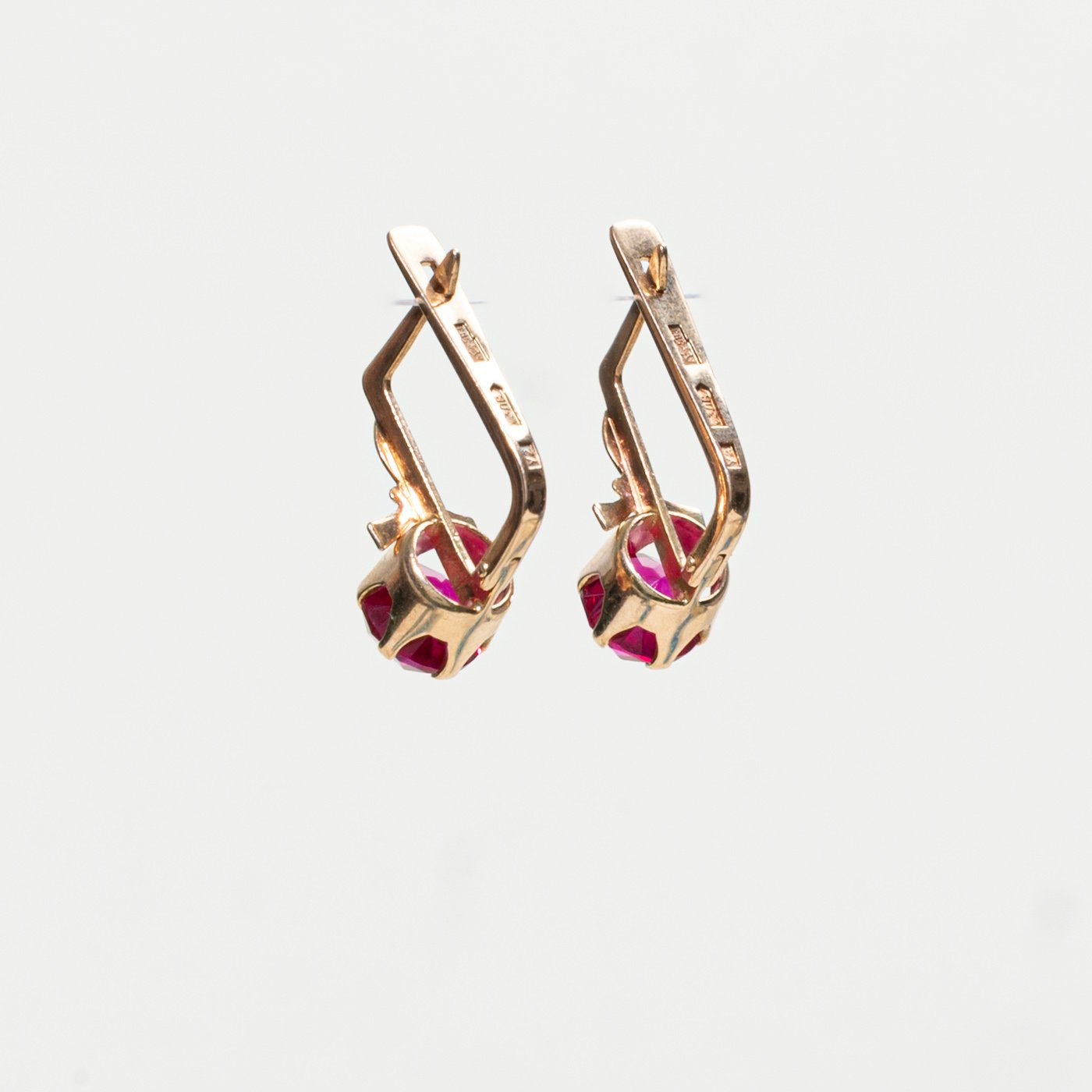 1980s 14K Earrings with Synthetic Ruby