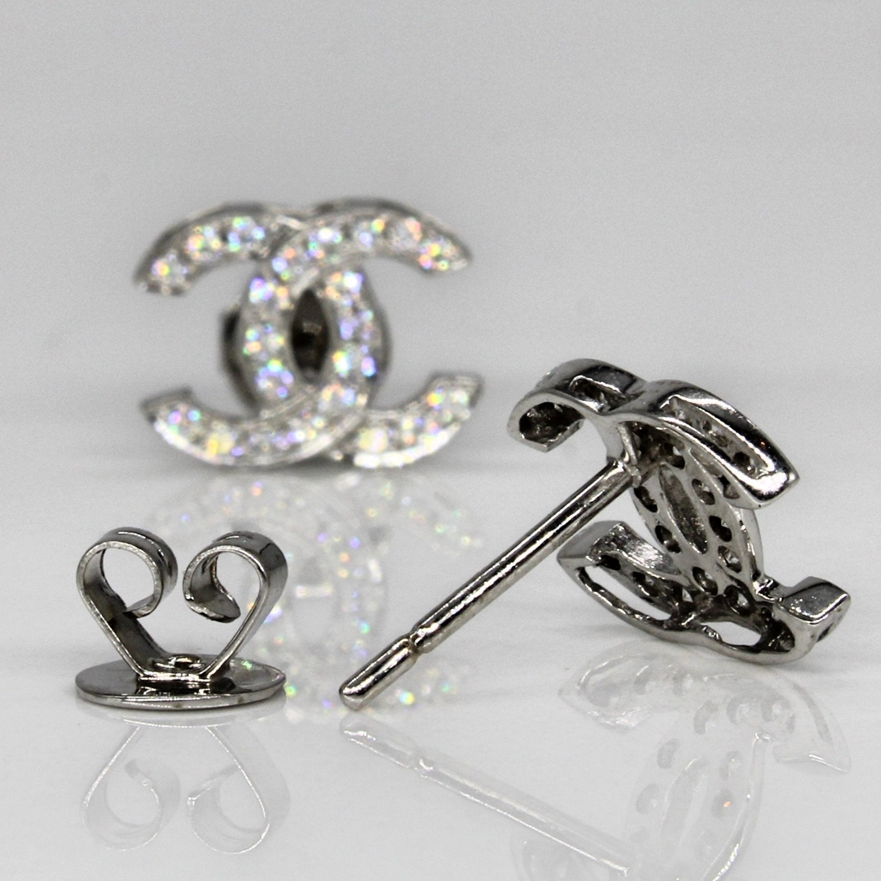 'Chanel' Logo Diamond Earrings | 0.27ctw | - 100 Ways