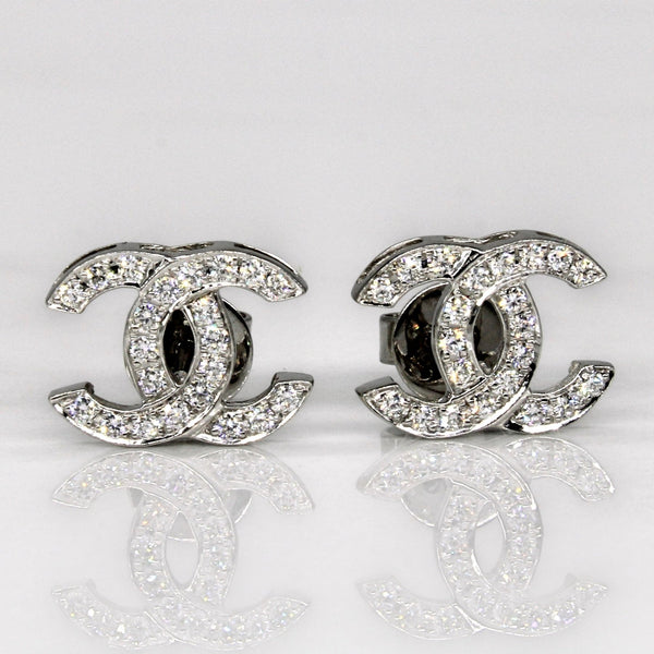 'Chanel' Logo Diamond Earrings | 0.27ctw |