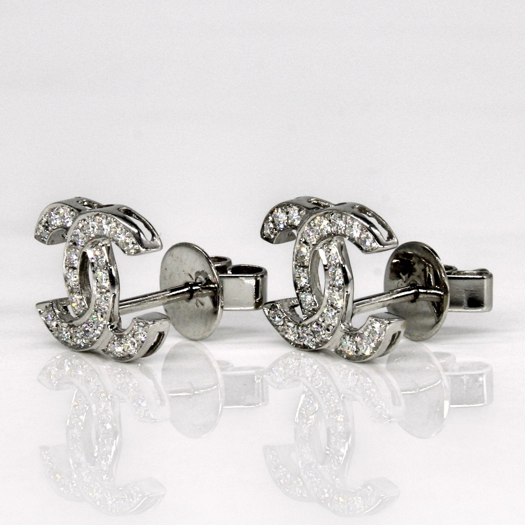 'Chanel' Logo Diamond Earrings | 0.27ctw | - 100 Ways