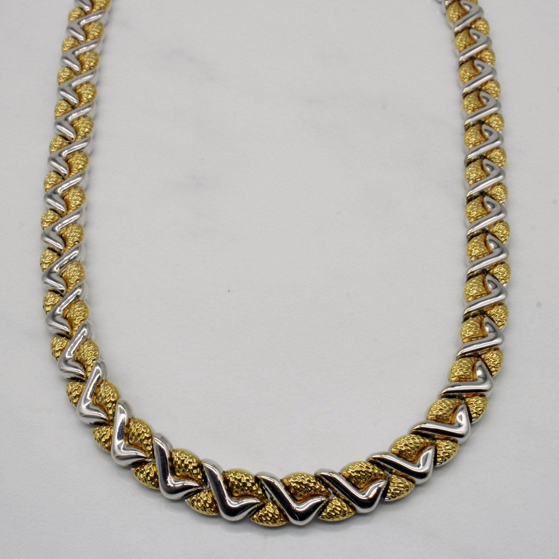 "Chimento" 18k Yellow White Gold Silk Woven Wave Textured Necklace with Accent Diamond | 17" | 0.015ctw - 100 Ways