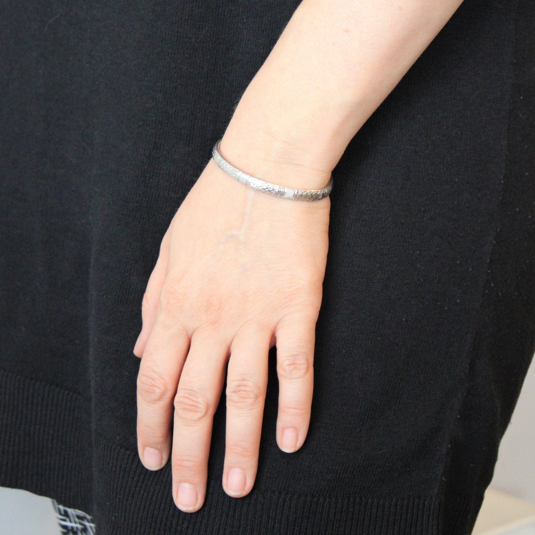 'Chow Tai Fook' Textured Platinum Bangle | 6" | - 100 Ways