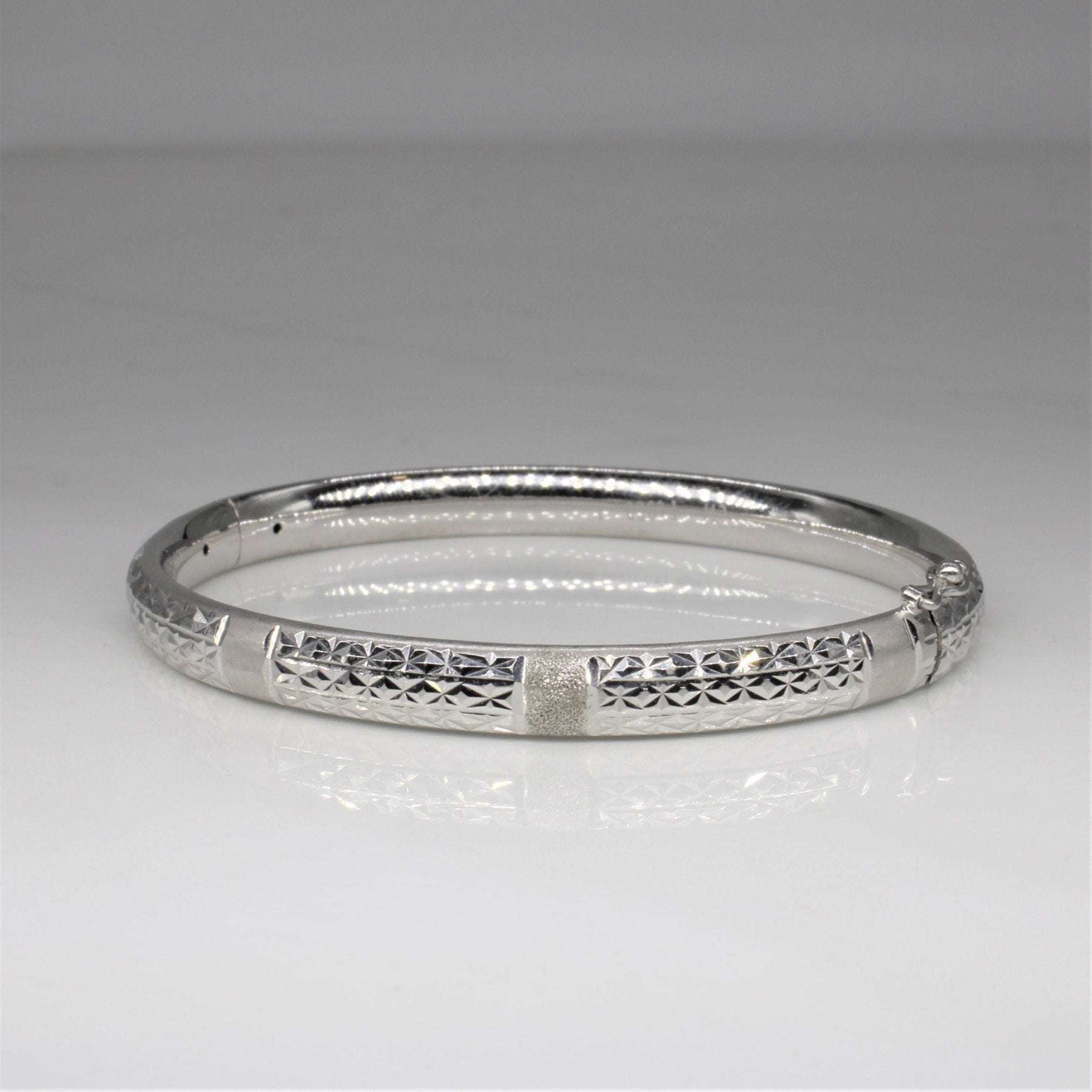 'Chow Tai Fook' Textured Platinum Bangle | 6" | - 100 Ways