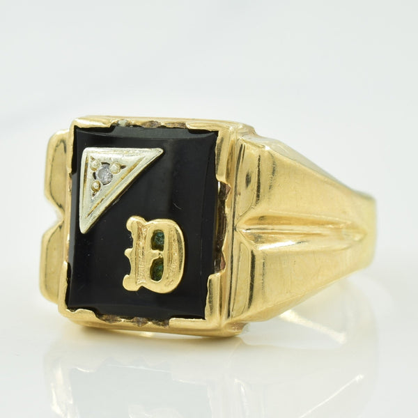 'D' Initialed Black Onyx & Diamond Ring | 3.40ct, 0.01ct | SZ 9.5 |