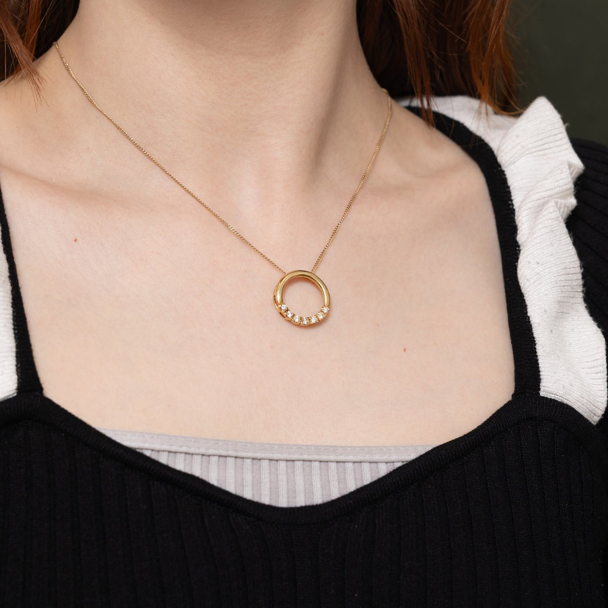 18k Semi Eternity Diamond Open Circle Pendant | 0.33ctw