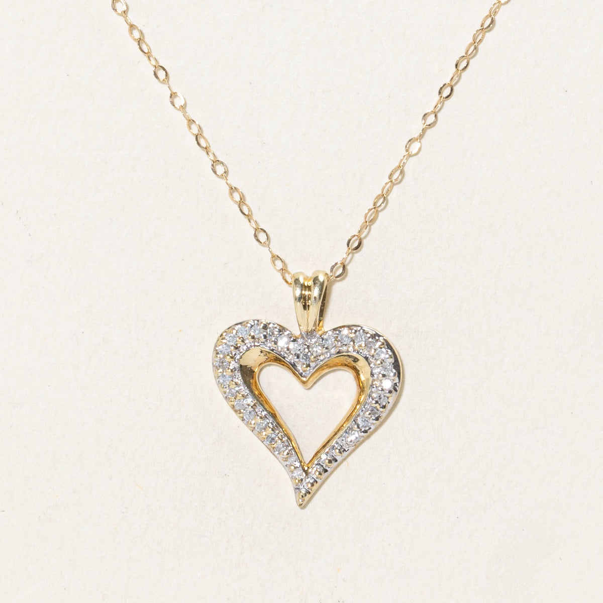 10k Diamond Open Heart Pendant Necklace | 19.5"
