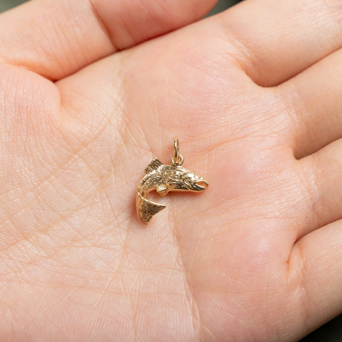 10k Yellow Gold Textured Salmon Charm