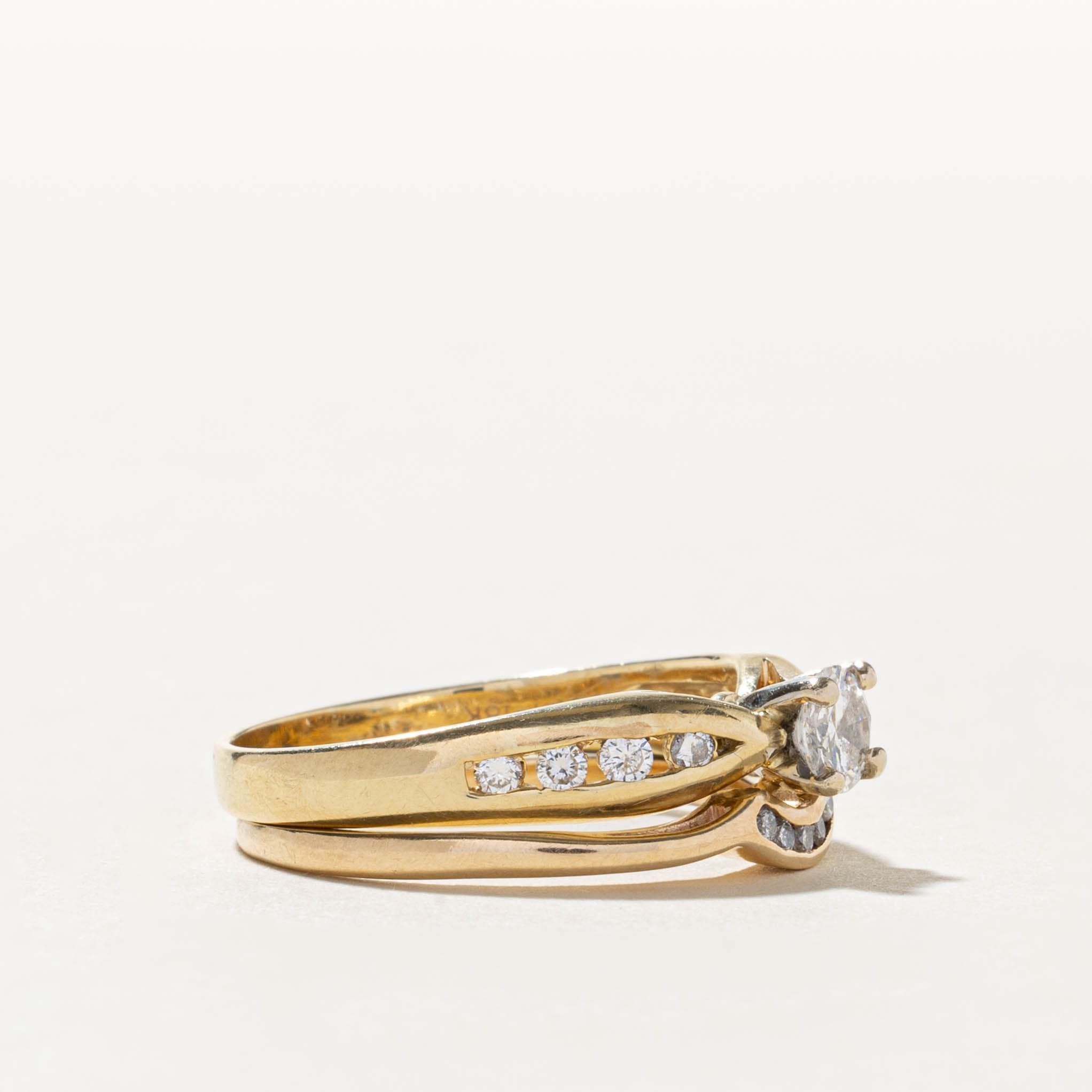 14k Channel Set Diamond Contour Ring Stack | 0.72ctw | SZ 9.75