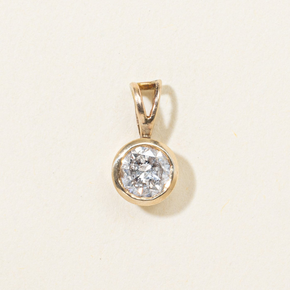 14k Solitaire Bezel Set Diamond Pendant | 0.44ct I2 I