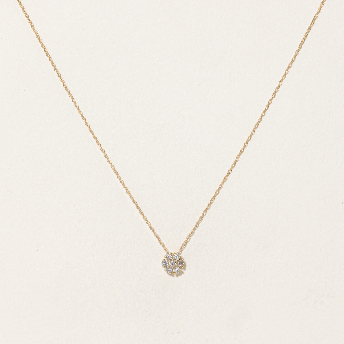 10k Pave Set Diamond Cluster Pendant Necklace | 18"