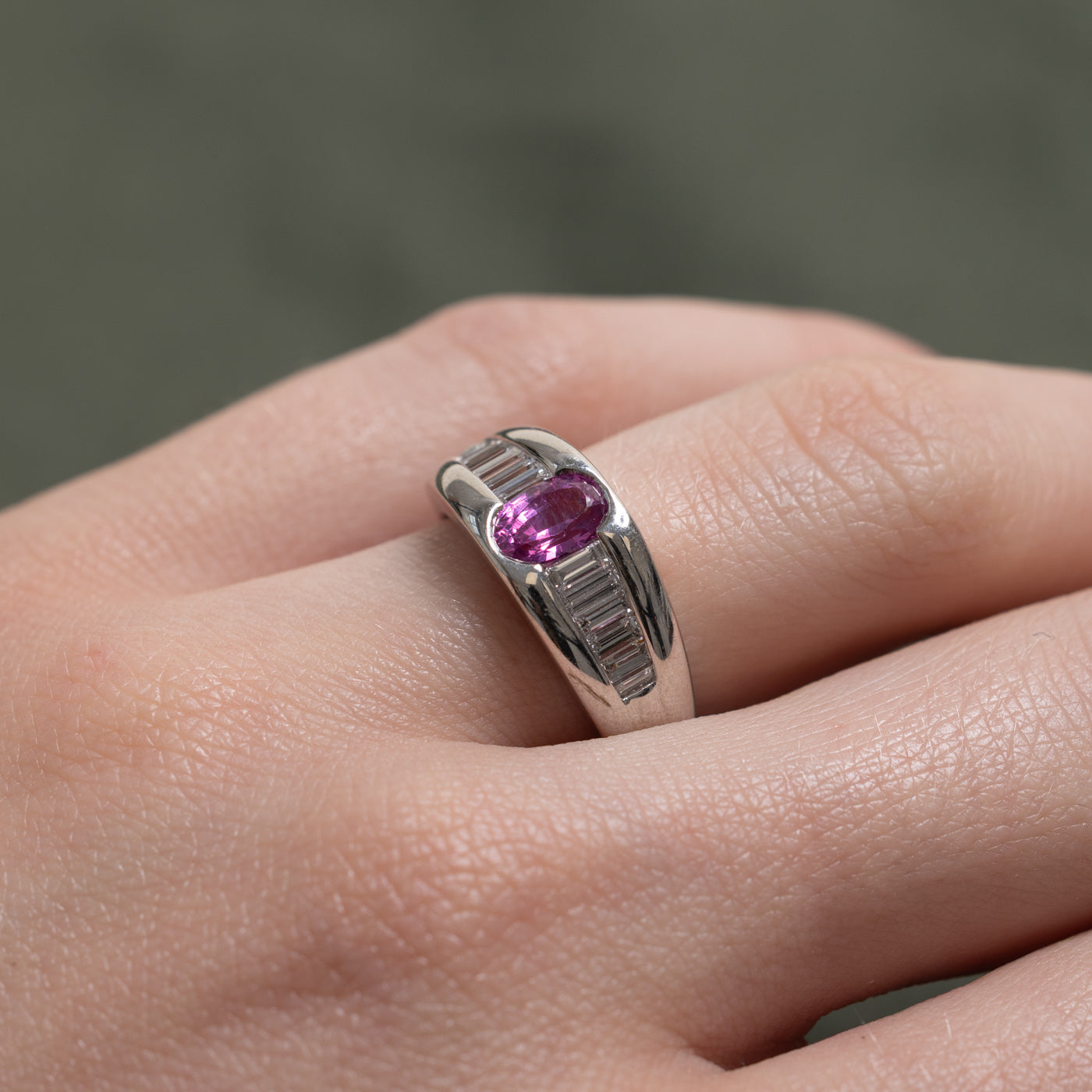 Semi Bezel Set Pink Sapphire & Diamond Accented Ring | 0.82ct, 0.28ctw | SZ 5.25