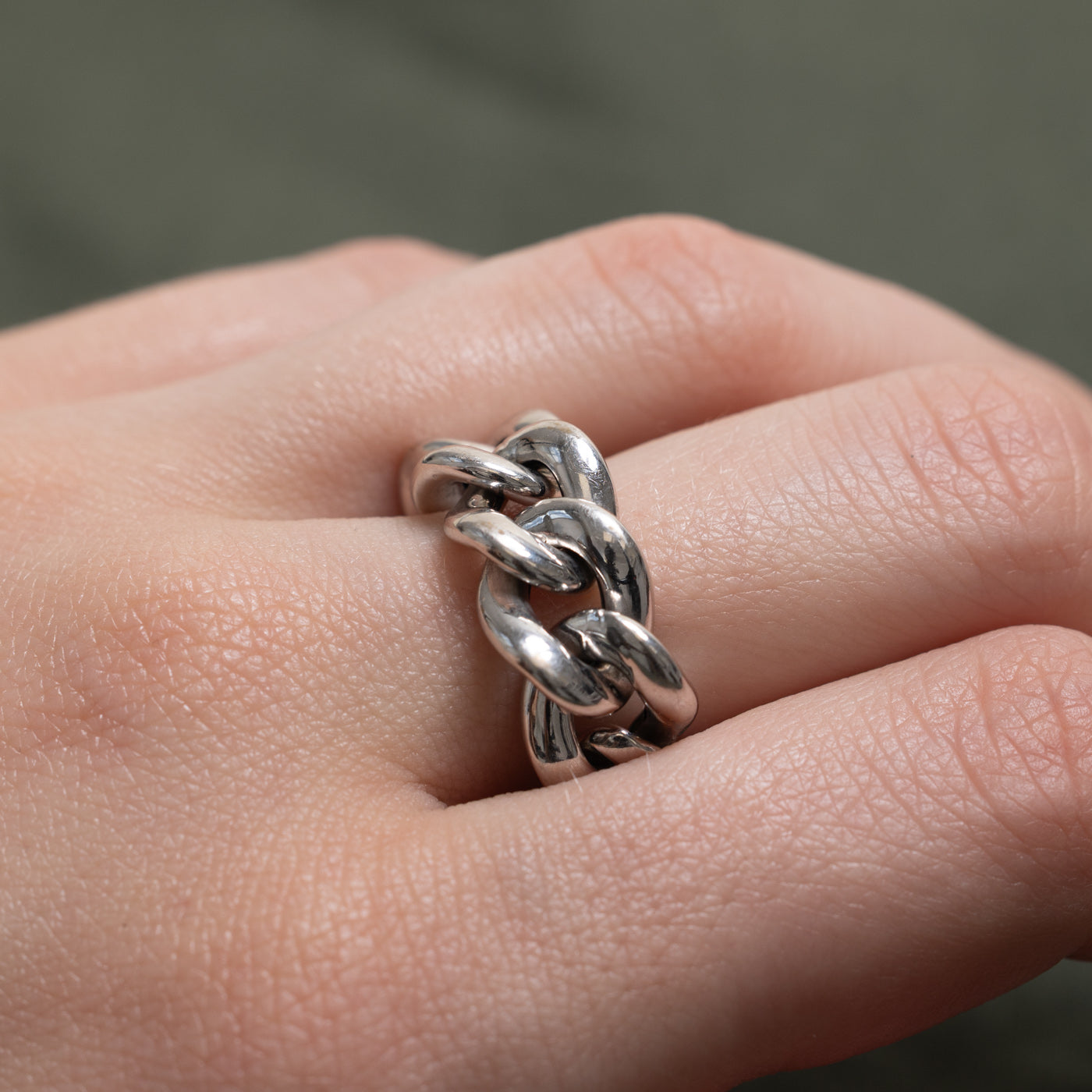 'Unoaerre' Italian 14k White Gold Curb Link Chain Ring | SZ 7
