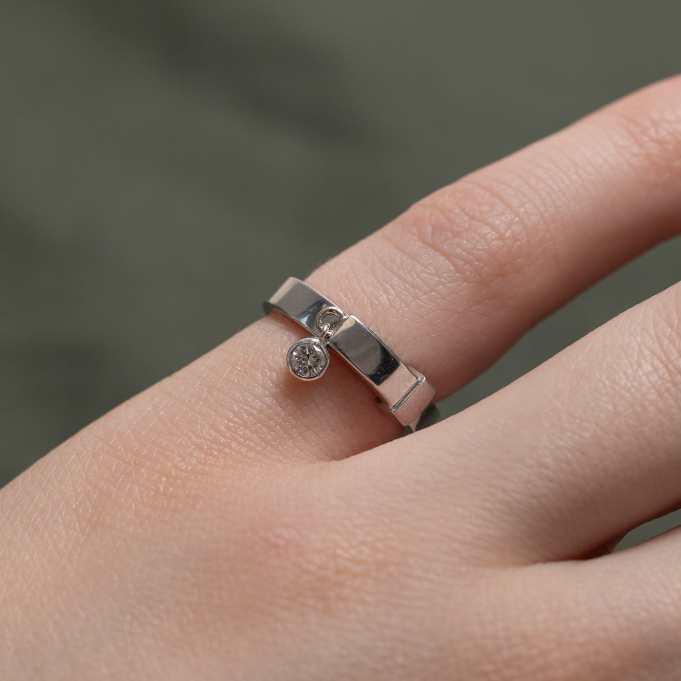 Dangling Bezel Set Diamond Charm Ring | 0.06ct | SZ 3