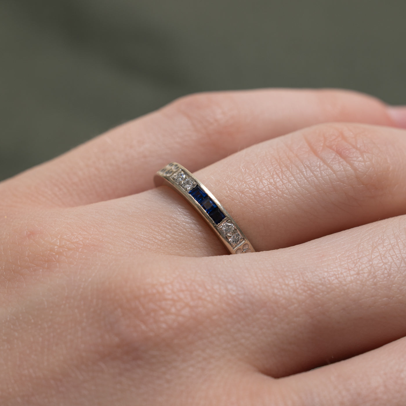 Sapphire & Diamond Accented Textured Band | 0.15ctw, 0.06ctw | SZ 6