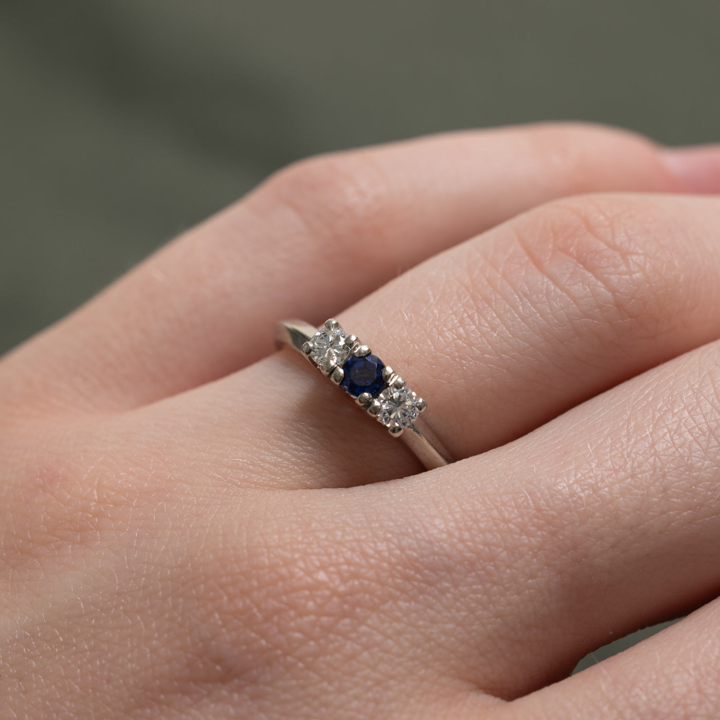 18k Three Stone Sapphire & Diamond Ring | 0.17ct, 0.24ctw | SZ 5.5
