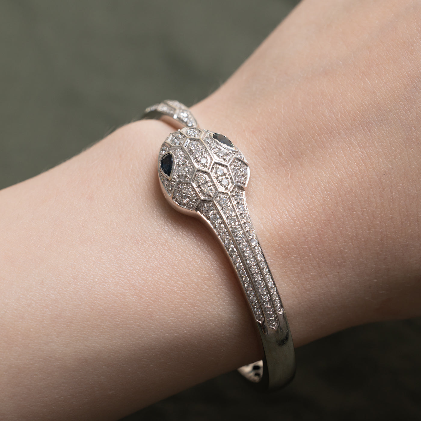 Diamond & Sapphire Eye Snake Cuff | 1.12ctw, 0.30ctw | 7"