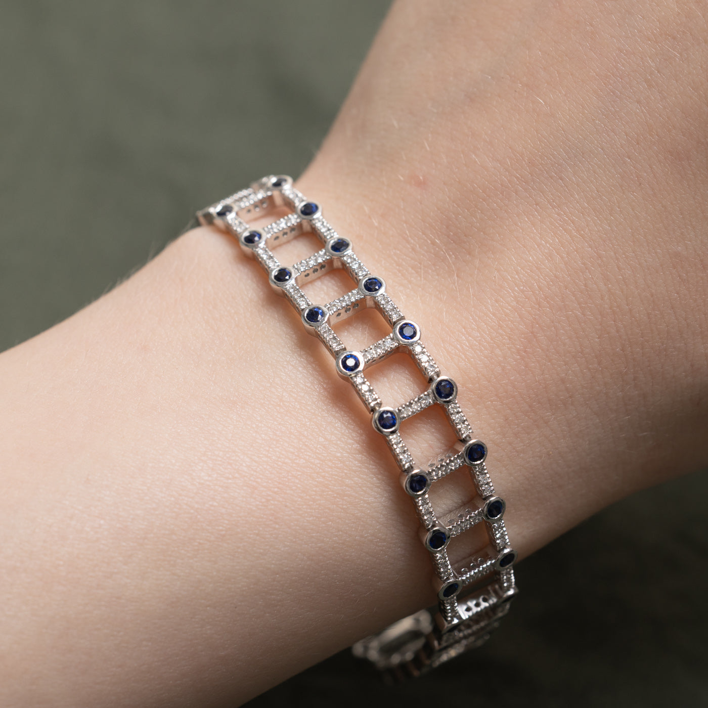 Diamond & Sapphire Square Pattern Tennis Bracelet | 1.18ctw, 2.70ctw | 7.25"