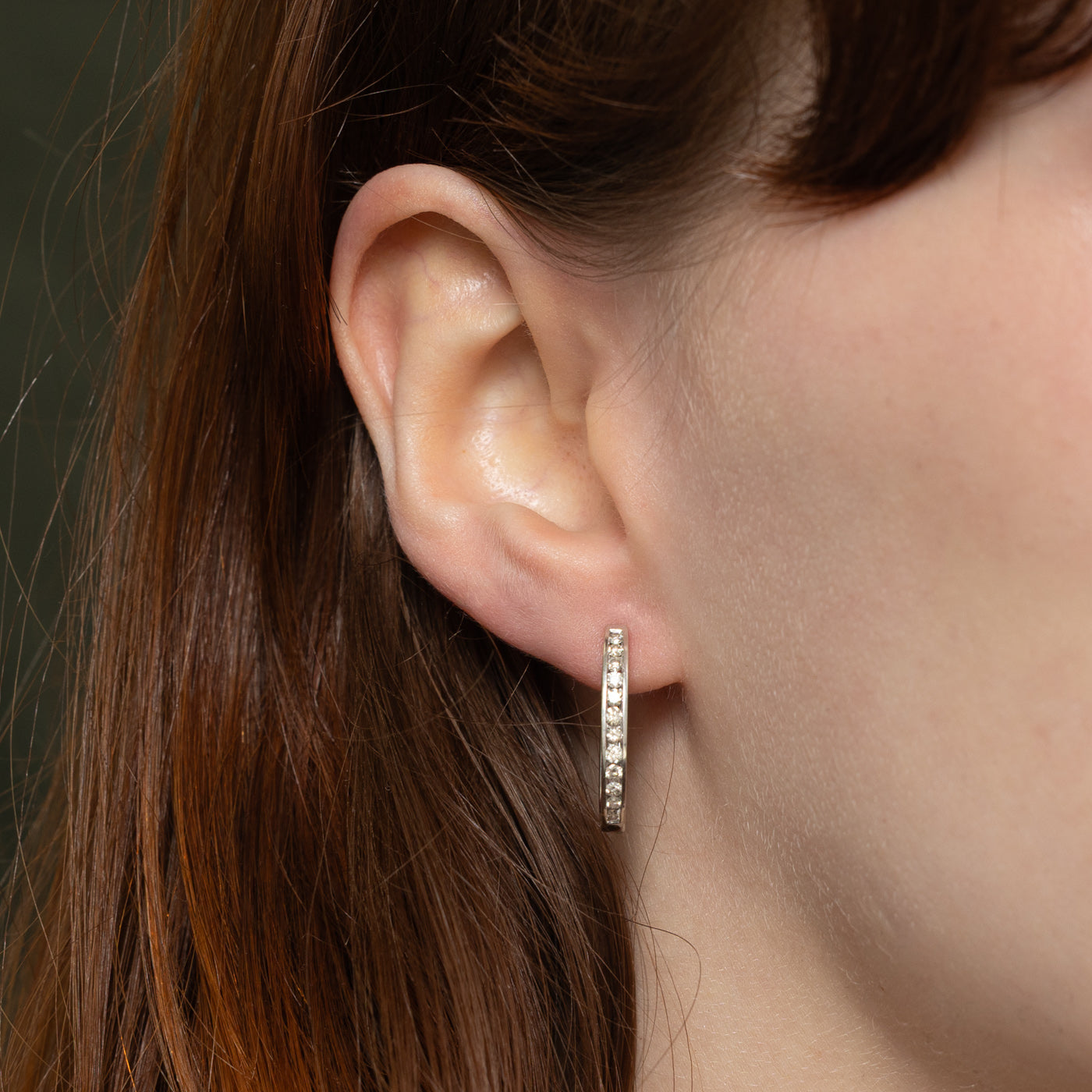Channel Set Diamond Oval Hoop Earrings | 0.40ctw