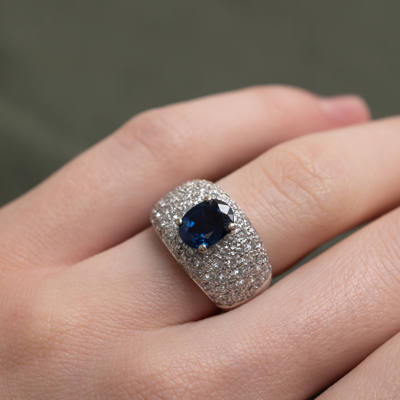 Oval Cut Sapphire & Diamond Pave Cocktail Ring | 1.30ct, 1.20ctw | SZ 5