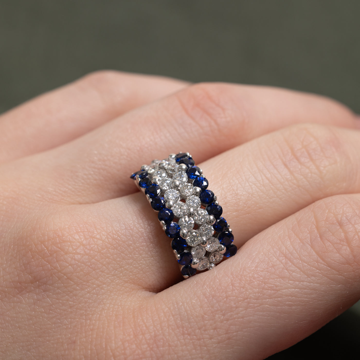 Multi Row Diamond & Sapphire Cocktail Ring | 1.20ctw, 1.20ctw | SZ 6.25