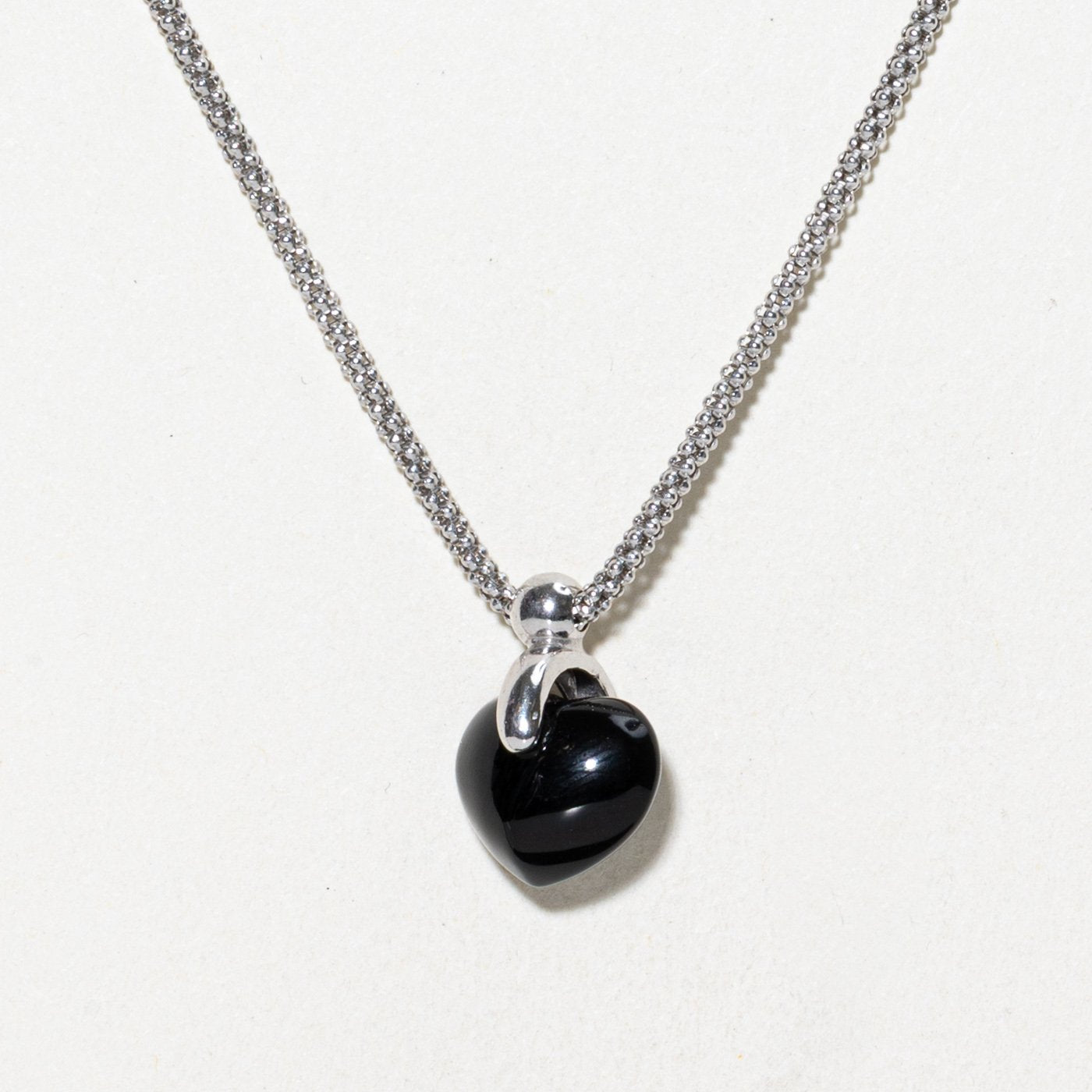 14K Necklace with Carved Heart Onyx