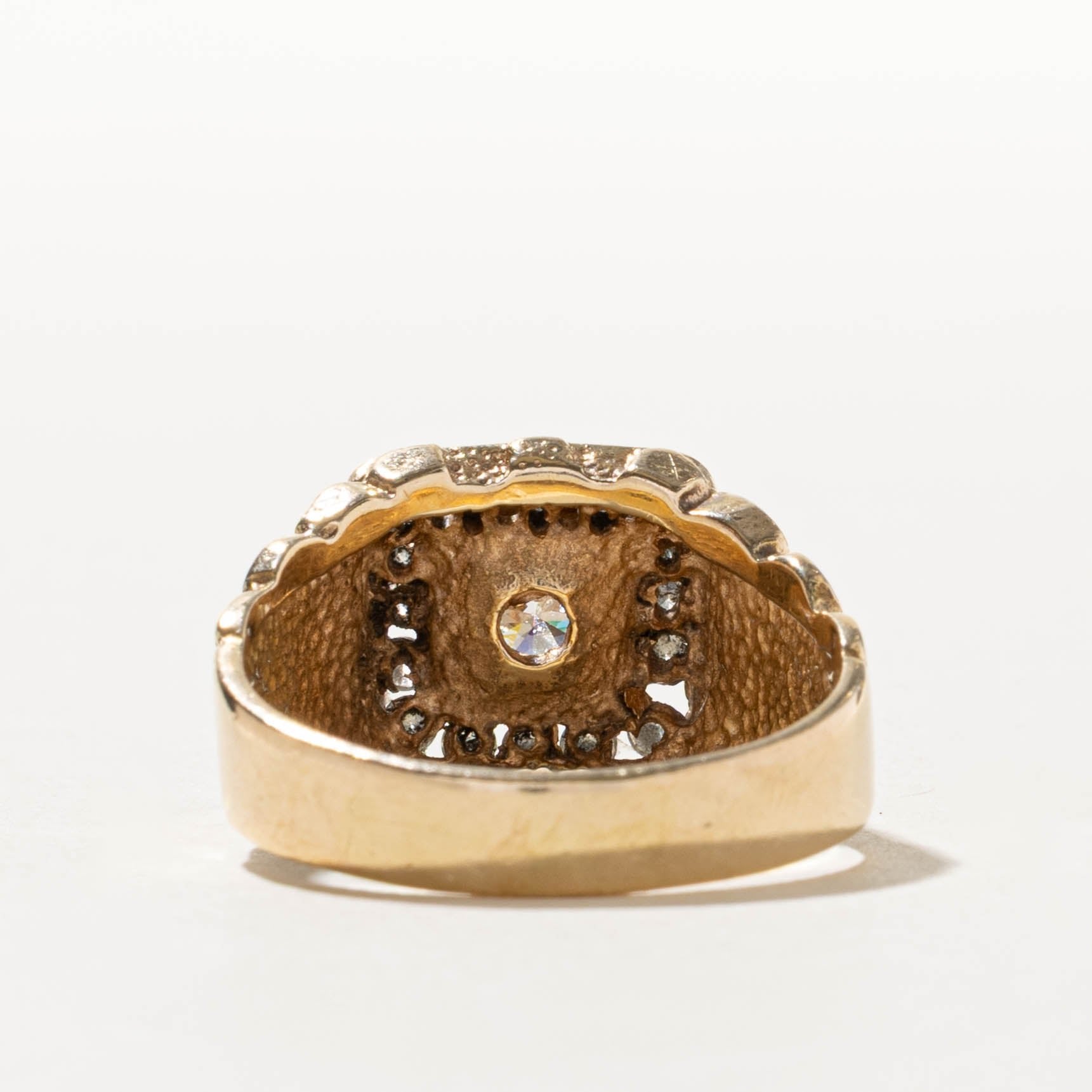 14k Diamond Halo Faux Nuggety Ring | 1.38ctw | SZ 13