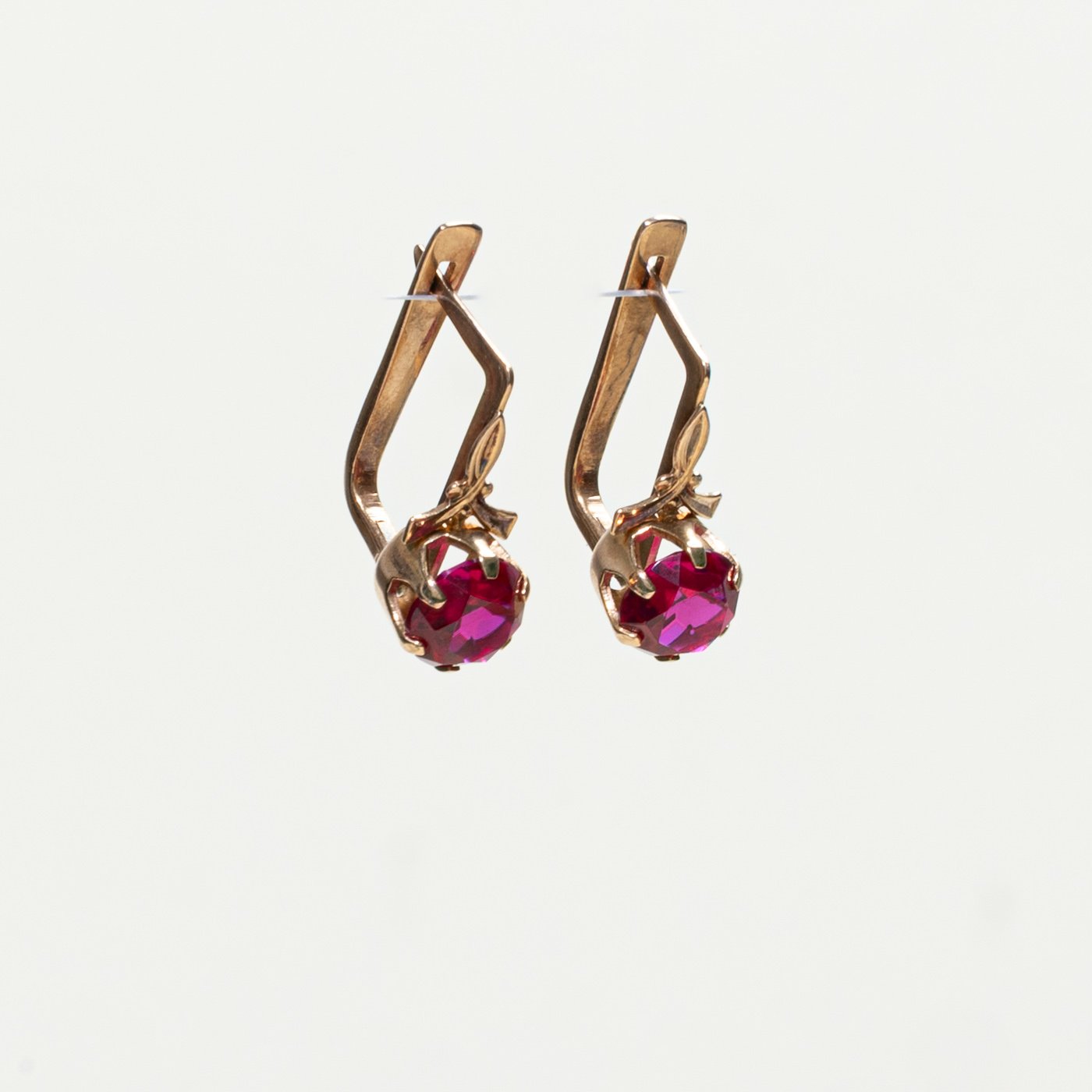 1980s 14K Earrings with Synthetic Ruby