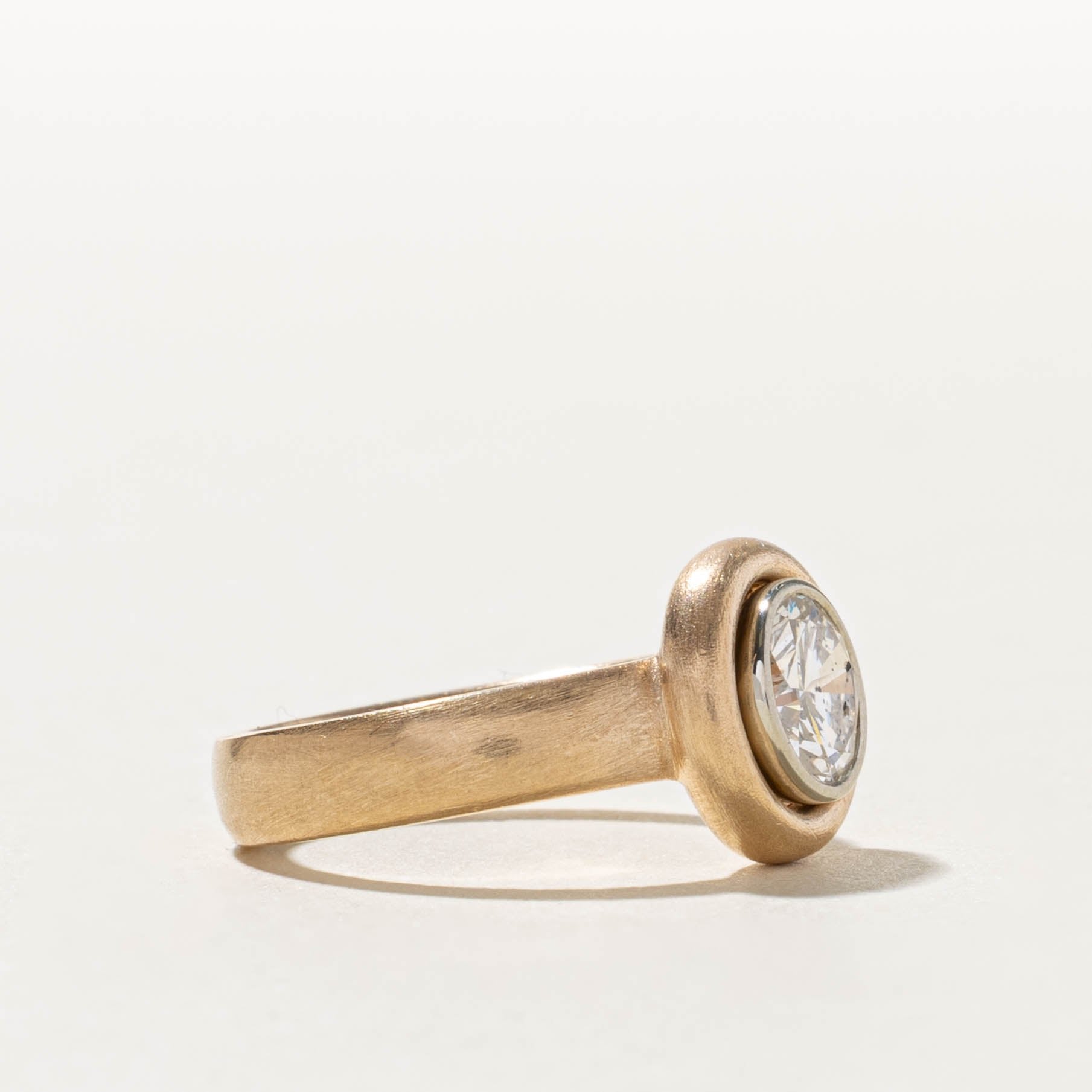 14k Solitaire Diamond Matte & Architectural Engagement Ring | 1.09ct I1-I2 I-J | SZ 5.5