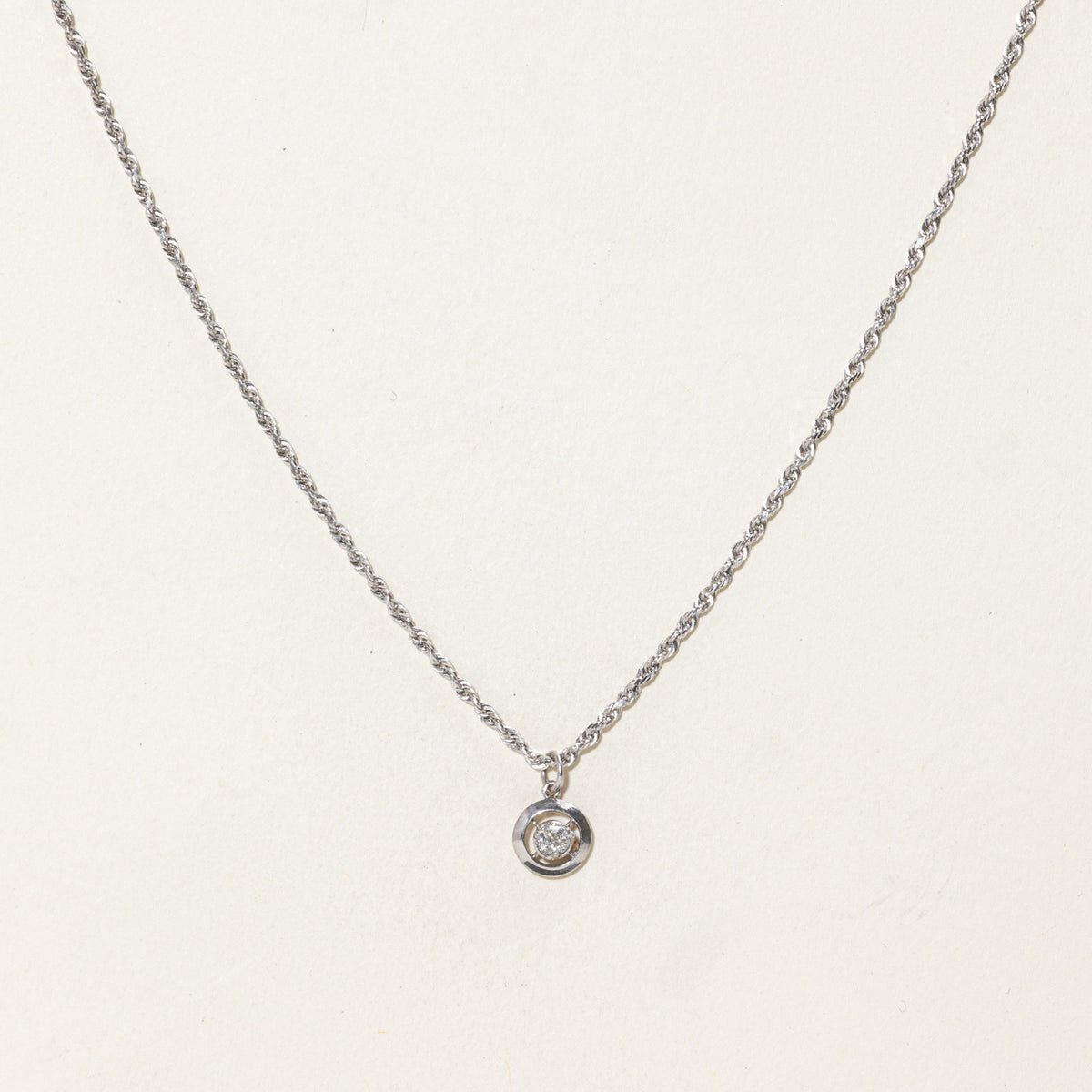 10k Solitaire Old European Cut Diamond Pendant Necklace | 15"