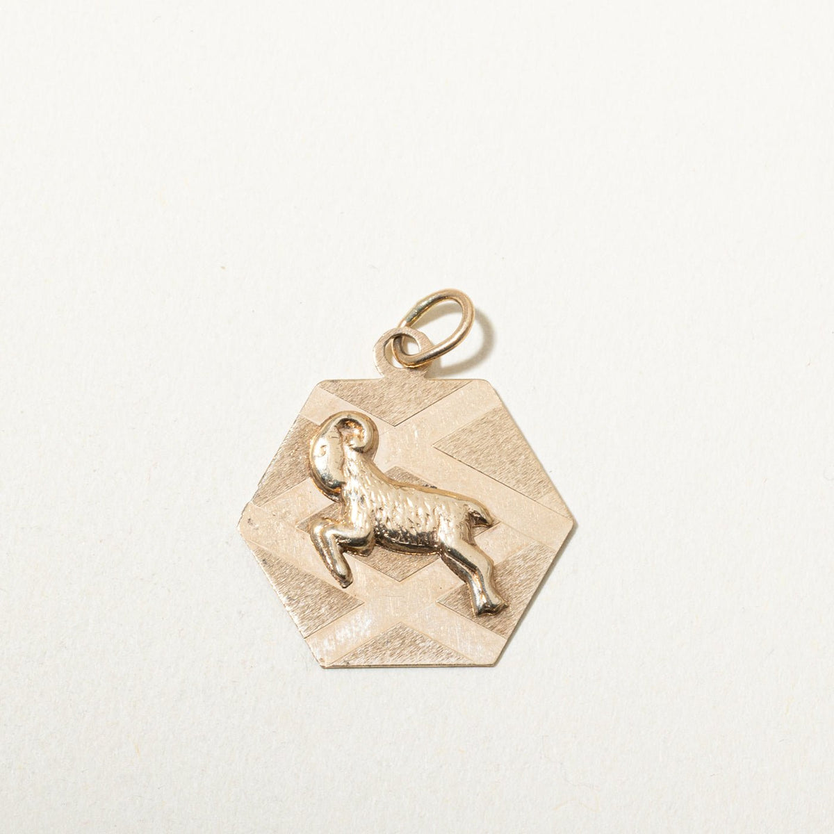 10k Yellow Gold Aries Zodiac Hexagon Pendant