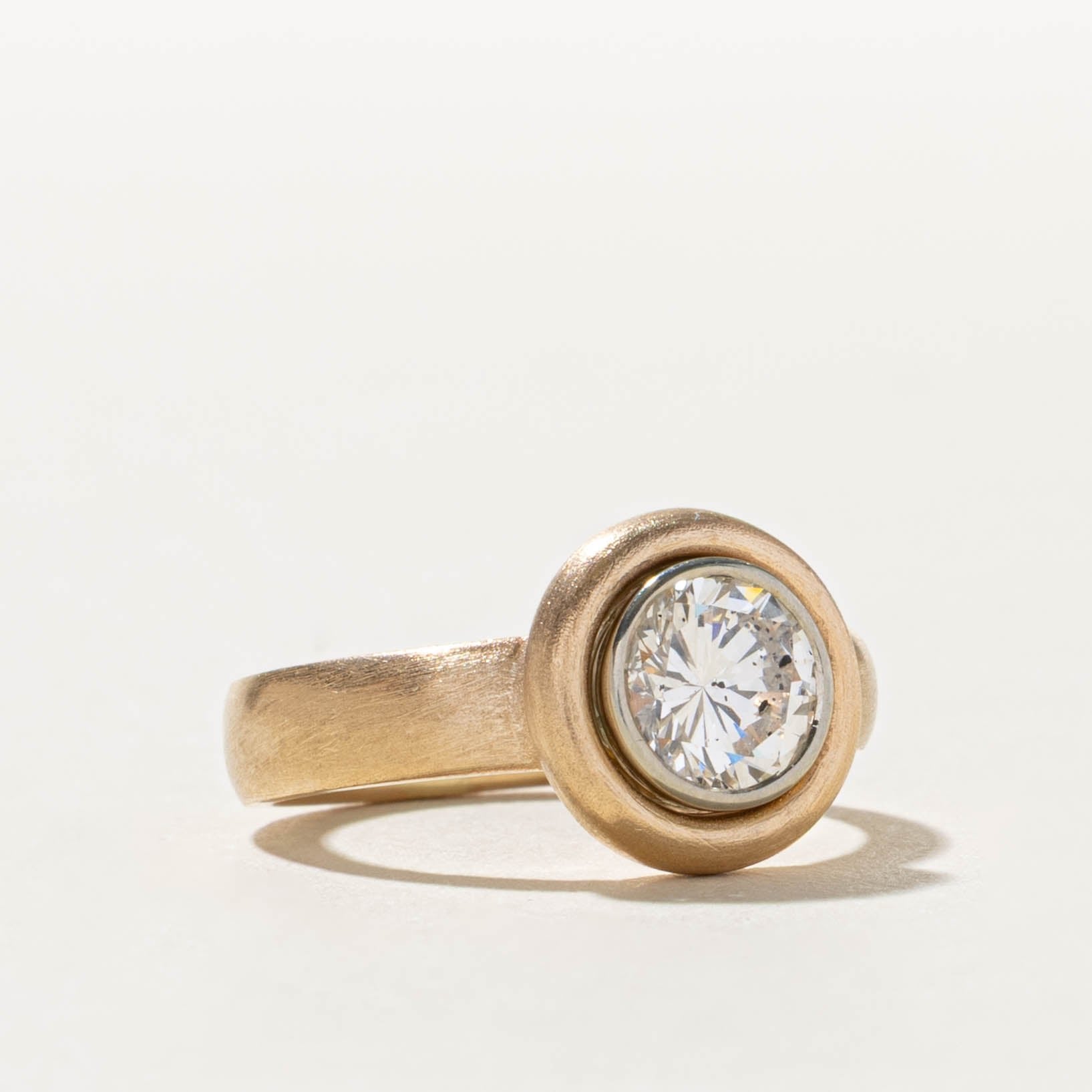 14k Solitaire Diamond Matte & Architectural Engagement Ring | 1.09ct I1-I2 I-J | SZ 5.5