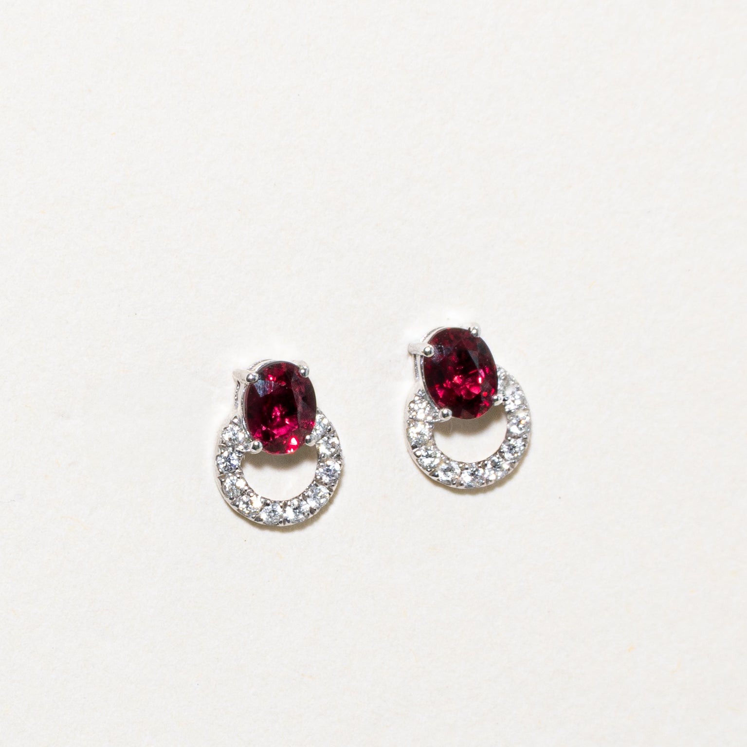 18k Pave Set Unheated Ruby & Diamond Stud Earrings | 0.36ctw, 0.06ctw