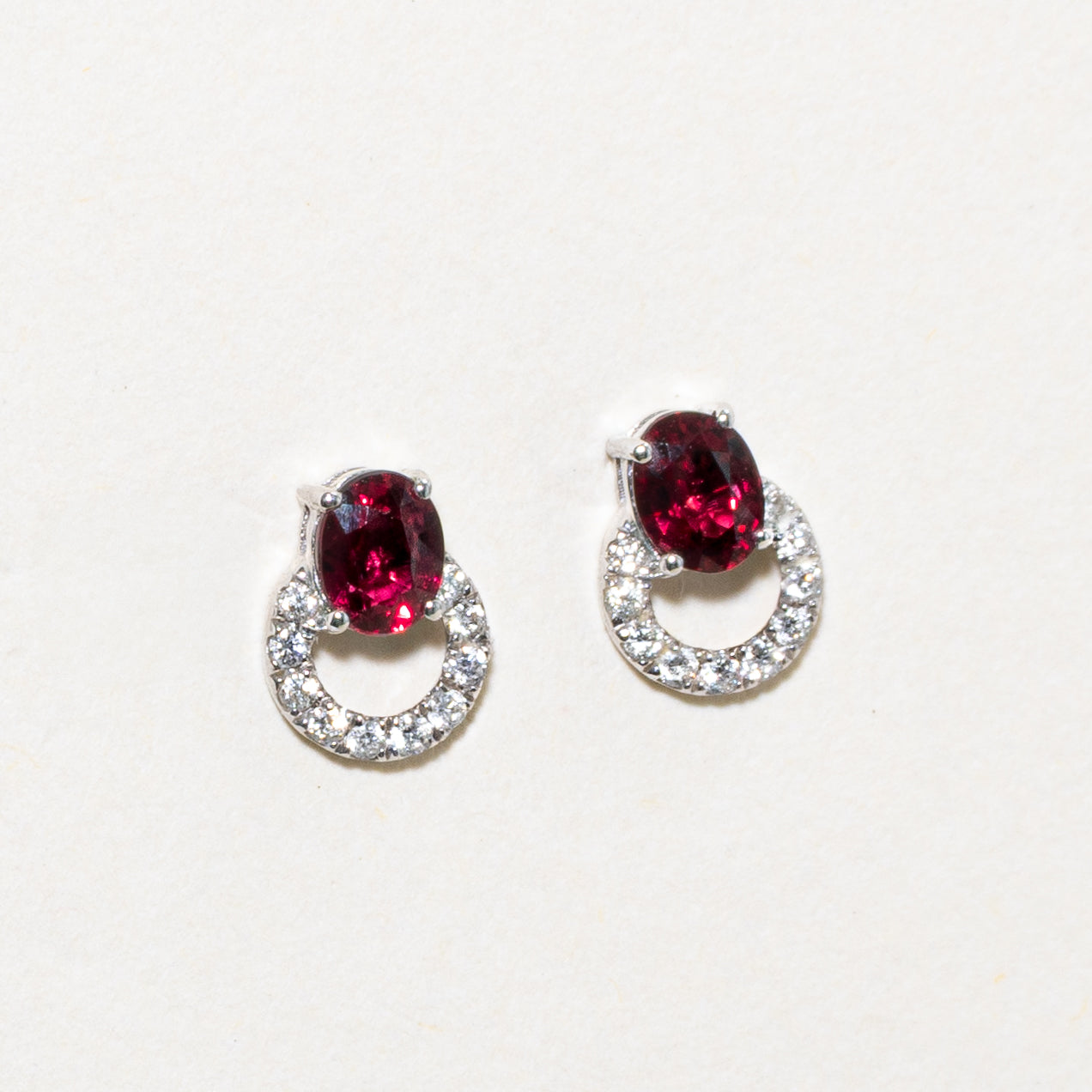 18k Pave Set Unheated Ruby & Diamond Stud Earrings | 0.36ctw, 0.06ctw