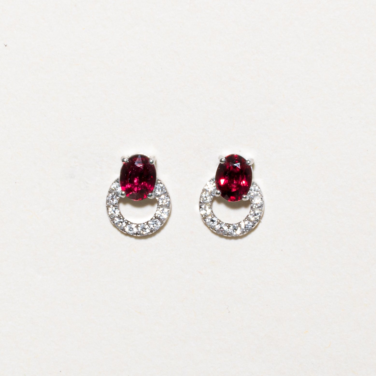 18k Pave Set Unheated Ruby & Diamond Stud Earrings | 0.36ctw, 0.06ctw