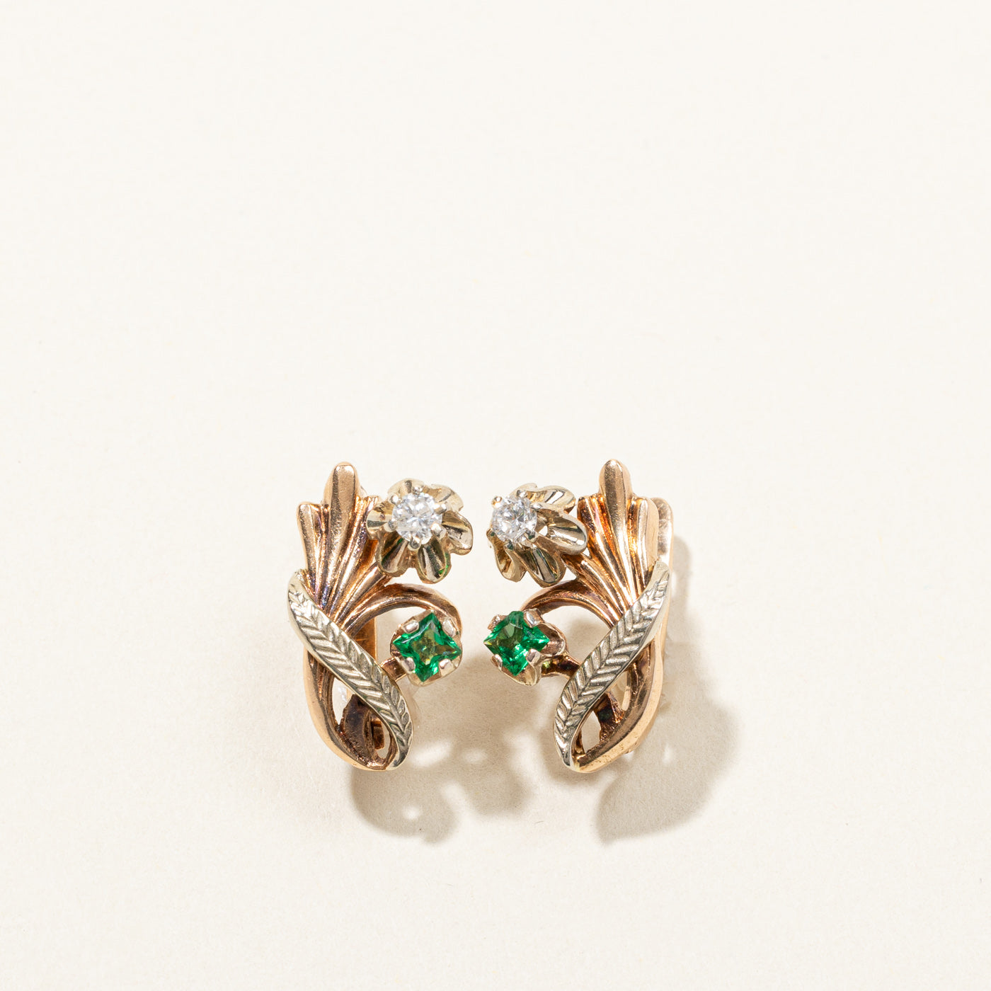Diamond & Green Stone Earrings | 0.14ctw |