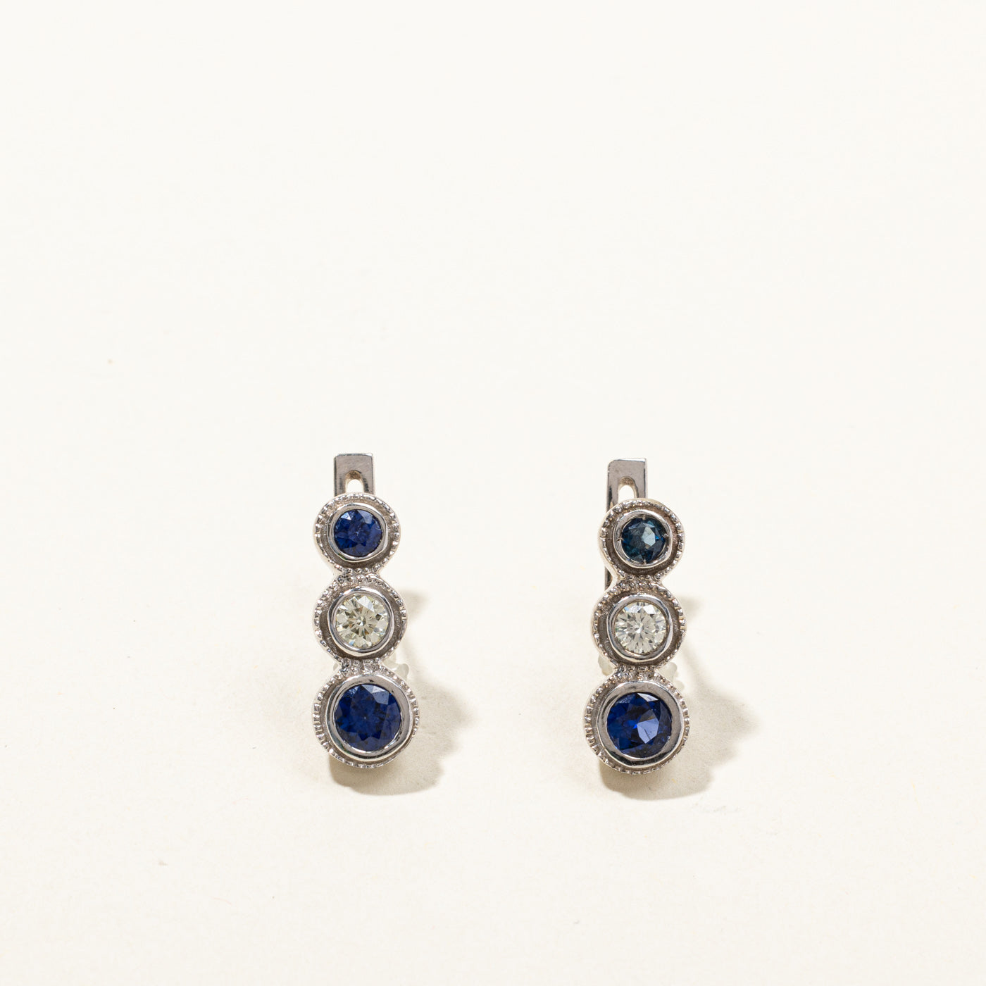 Three Stone Sapphire & Diamond Earrings | 1.28ctw | 0.44ctw |