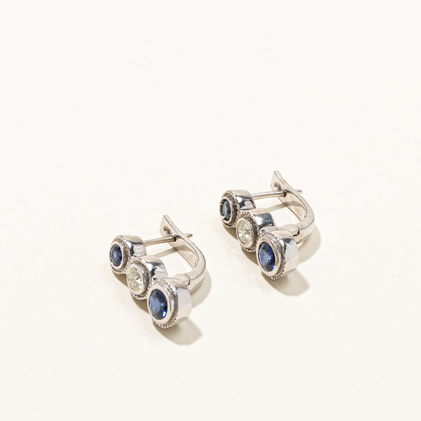 Three Stone Sapphire & Diamond Earrings | 1.28ctw | 0.44ctw |