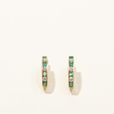 Channel Set Emerald & Diamond Huggie Earrings | 0.38ctw | 0.24ctw |