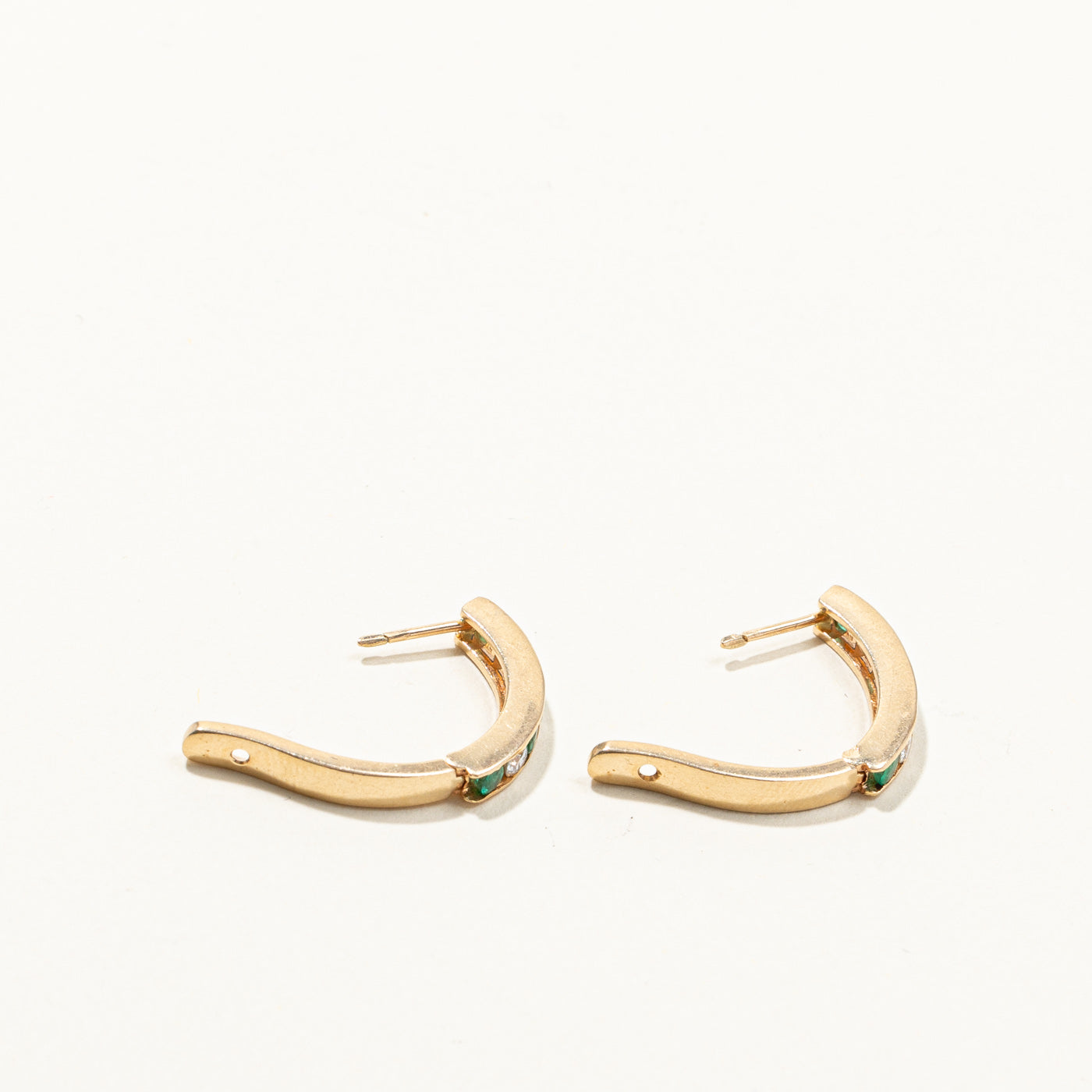 Channel Set Emerald & Diamond Huggie Earrings | 0.38ctw | 0.24ctw |