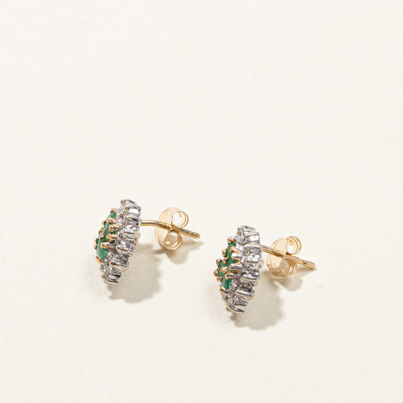 Cluster Emerald & Diamond Stud Earrings | 0.06ctw | 0.09ctw |