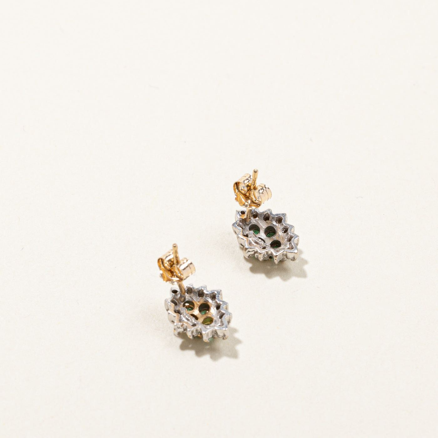 Cluster Emerald & Diamond Stud Earrings | 0.06ctw | 0.09ctw |