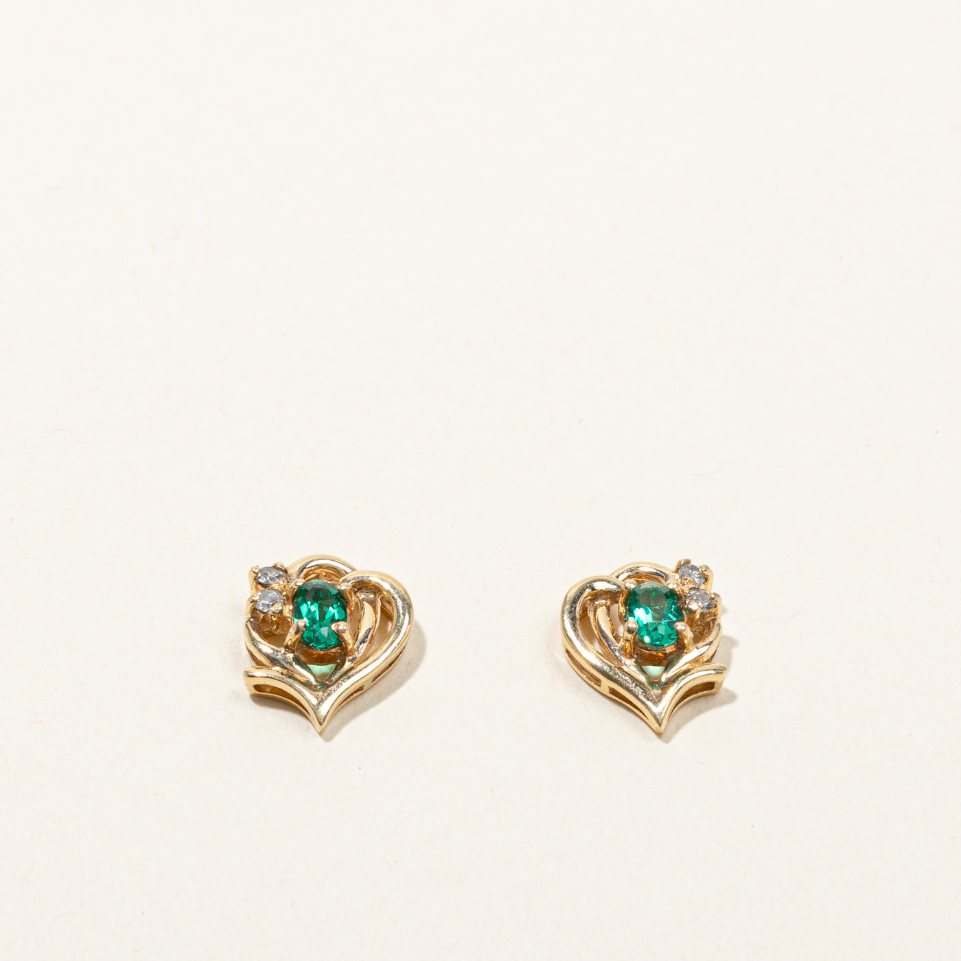 Synthetic Emerald & Diamond Studs | 0.32ctw | 0.06ctw |