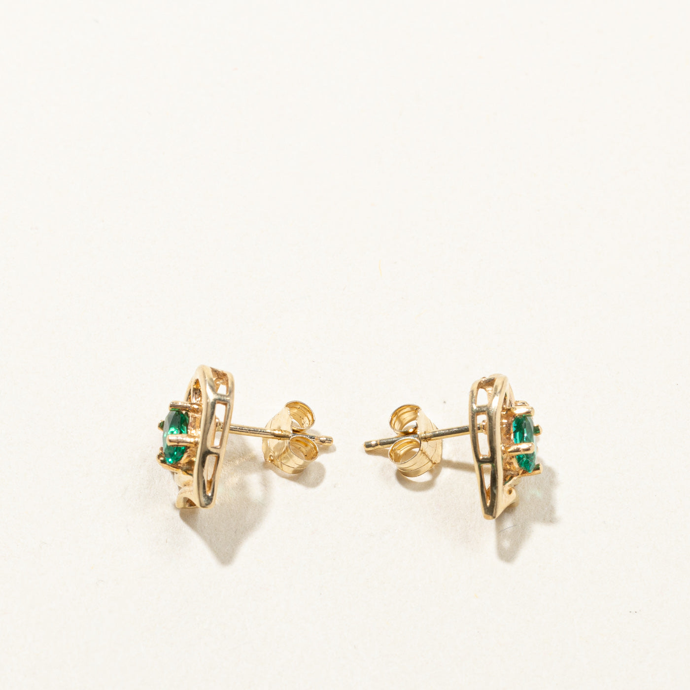 Synthetic Emerald & Diamond Studs | 0.32ctw | 0.06ctw |