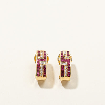 Channel Set Ruby & Diamond Earrings | 1.20ctw | 0.36ctw |