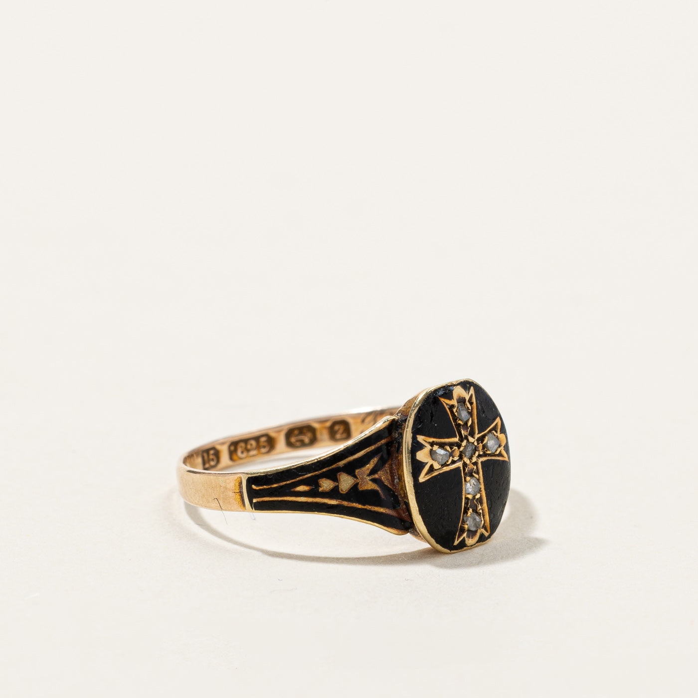 1924 Birmingham Mourning 15k Gold Ring | 0.03ctw | SZ 8 |