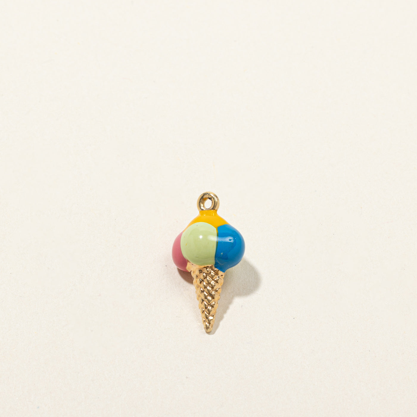10k Enameled Icecream Cone Gold Charm
