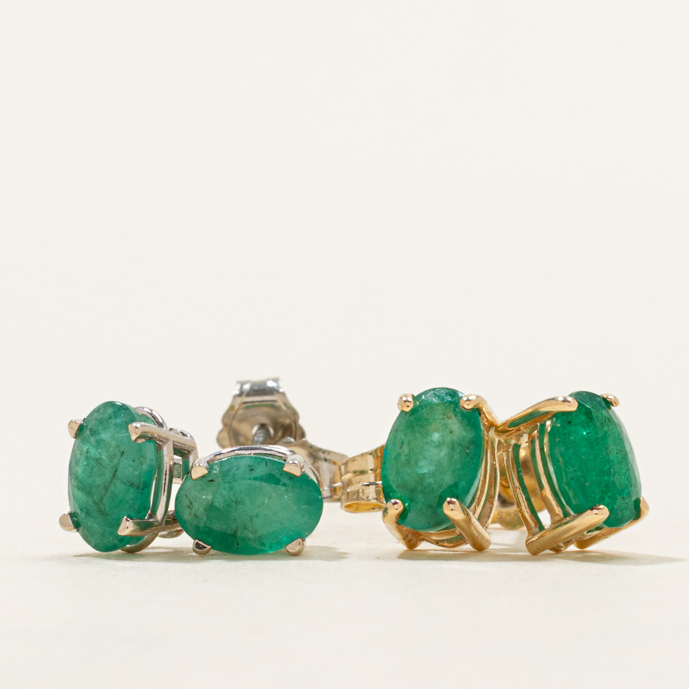 '100 Ways' Oval Cut Emerald Solitaire Stud Earrings | 0.95ctw